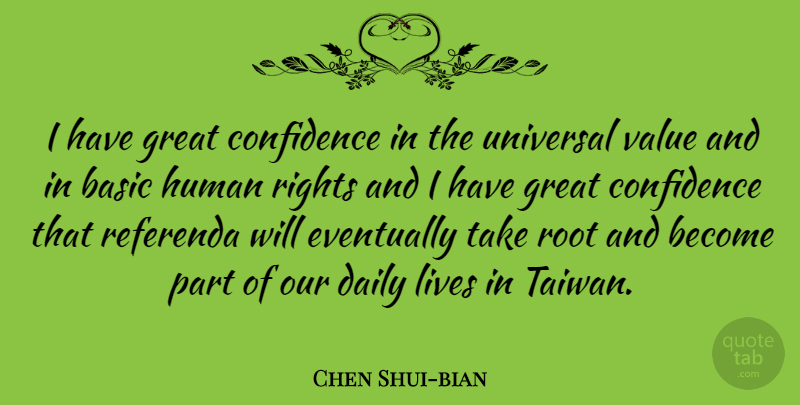 Chen Shui-bian Quote About Confidence, Rights, Roots: I Have Great Confidence In...