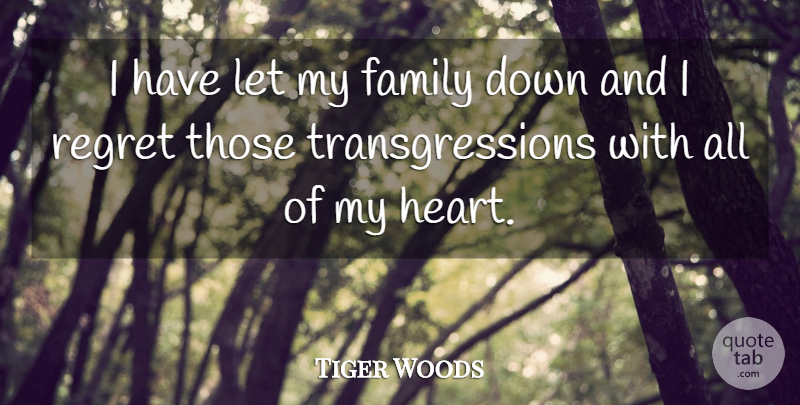 Tiger Woods Quote About Regret, Heart, Down And: I Have Let My Family...