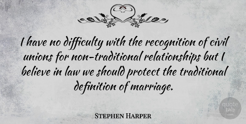 Stephen Harper Quote About Believe, Law, Unions: I Have No Difficulty With...