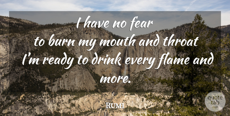 Rumi Quote About Flames, Mouths, No Fear: I Have No Fear To...