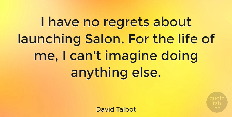 David Talbot Quote About Regret, Imagine, Salons: I Have No Regrets About...