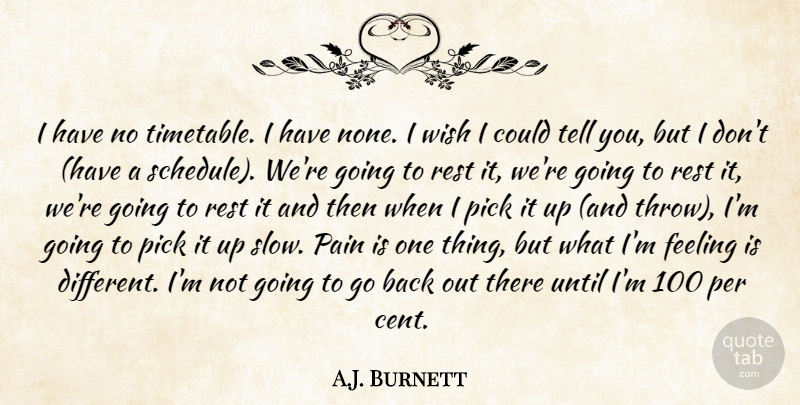 A.J. Burnett Quote About Feeling, Pain, Per, Pick, Rest: I Have No Timetable I...