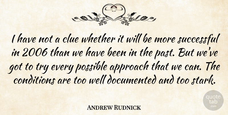 Andrew Rudnick Quote About Approach, Clue, Conditions, Documented, Possible: I Have Not A Clue...
