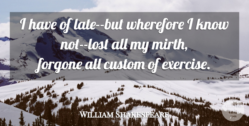 William Shakespeare Quote About Exercise, Mirth, Melancholy: I Have Of Late But...