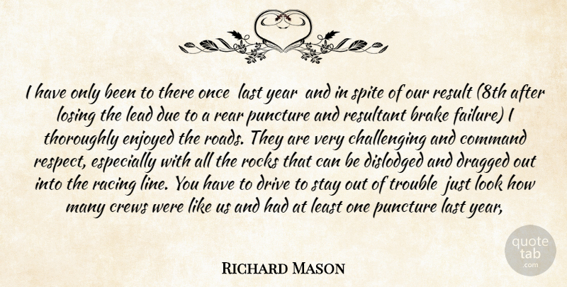 Richard Mason Quote About Command, Dragged, Drive, Due, Enjoyed: I Have Only Been To...