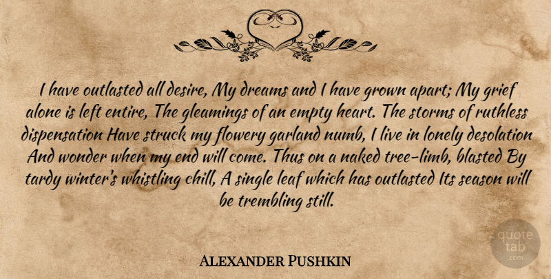 Alexander Pushkin Quote About Dream, Lonely, Grief: I Have Outlasted All Desire...