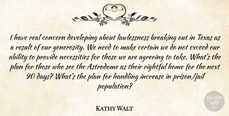 Kathy Walt Quote About Ability, Agreeing, Breaking, Certain, Concern: I Have Real Concern Developing...