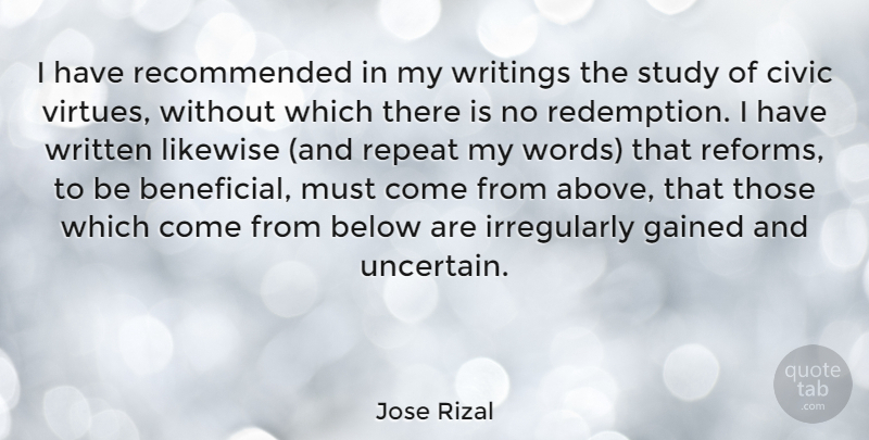 Jose Rizal Quote About Below, Civic, Gained, Likewise, Study: I Have Recommended In My...