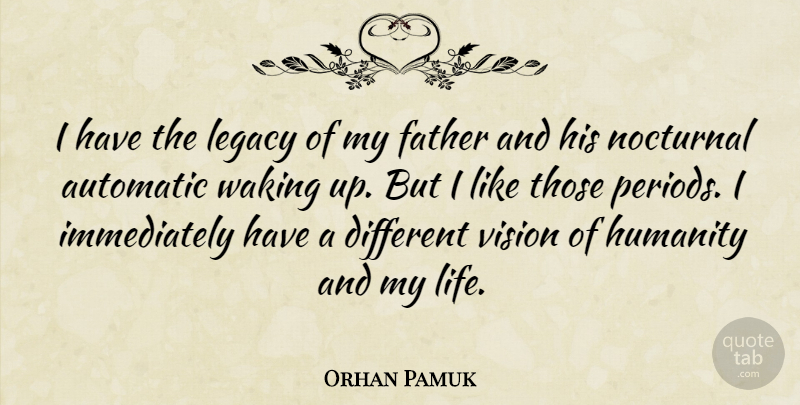 Orhan Pamuk Quote About Automatic, Legacy, Life, Nocturnal, Vision: I Have The Legacy Of...