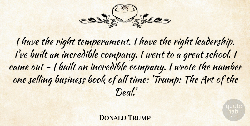 Donald Trump Quote About Art, Book, Built, Business, Came: I Have The Right Temperament...