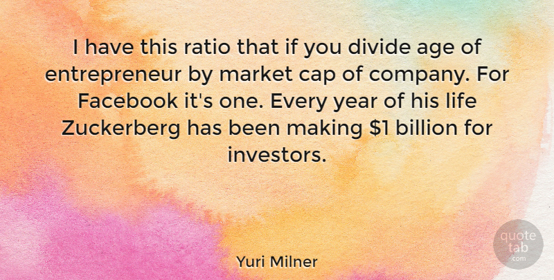 Yuri Milner Quote About Years, Zuckerberg, Entrepreneur: I Have This Ratio That...