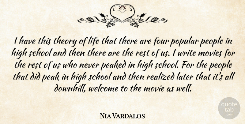 Nia Vardalos Quote About Four, High, Later, Life, Movies: I Have This Theory Of...