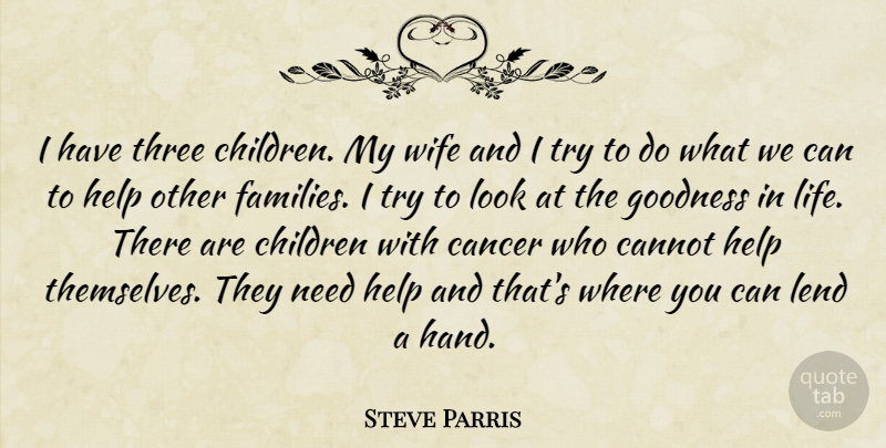 Steve Parris Quote About Cancer, Cannot, Children, Goodness, Help: I Have Three Children My...