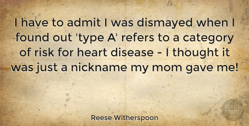 Reese Witherspoon Quote About Admit, Category, Disease, Found, Gave: I Have To Admit I...