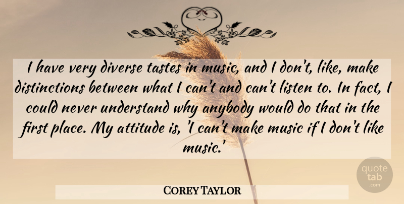 Corey Taylor Quote About Anybody, Attitude, Diverse, Music, Tastes: I Have Very Diverse Tastes...