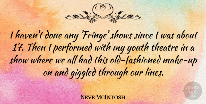 Neve McIntosh Quote About Performed, Shows, Since: I Havent Done Any Fringe...