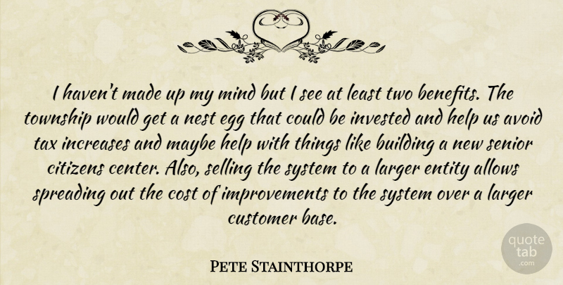 Pete Stainthorpe Quote About Avoid, Building, Citizens, Cost, Customer: I Havent Made Up My...