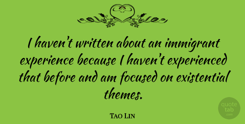 Tao Lin Quote About Experience, Focused, Written: I Havent Written About An...