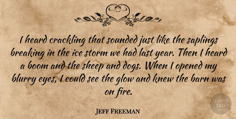 Jeff Freeman Quote About Barn, Boom, Breaking, Glow, Heard: I Heard Crackling That Sounded...