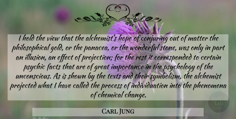 Carl Jung Quote About Philosophical, Views, Psychics: I Hold The View That...