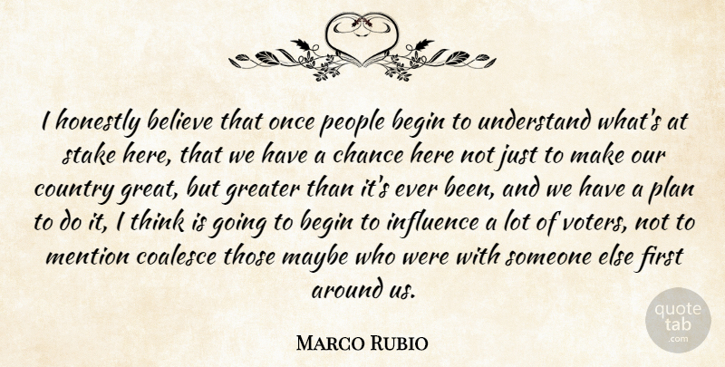 Marco Rubio Quote About Country, Believe, Thinking: I Honestly Believe That Once...
