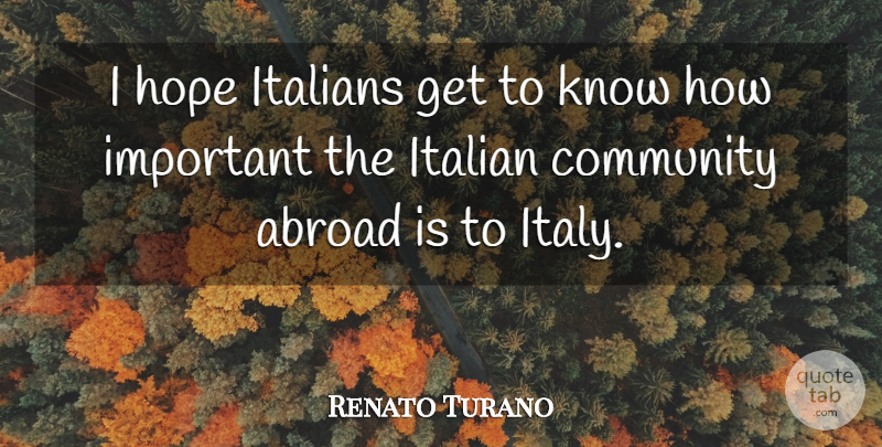 Renato Turano Quote About Abroad, Community, Hope, Italians: I Hope Italians Get To...
