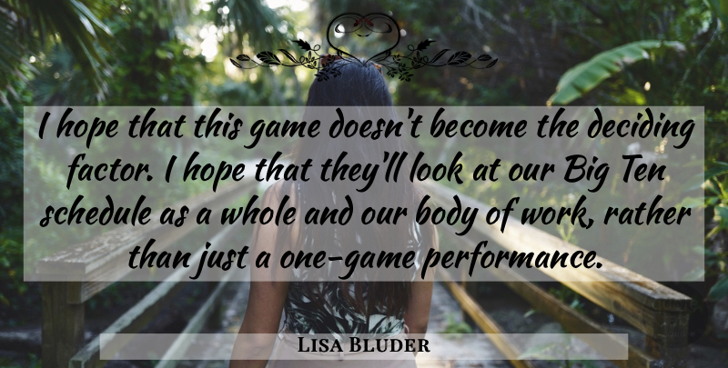 Lisa Bluder Quote About Body, Deciding, Game, Hope, Rather: I Hope That This Game...