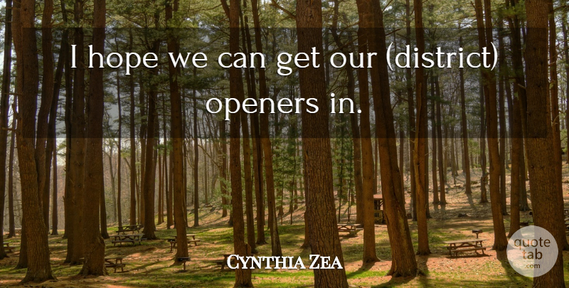 Cynthia Zea Quote About Hope: I Hope We Can Get...