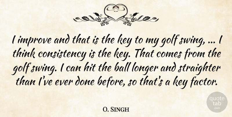 O. Singh Quote About Ball, Consistency, Golf, Hit, Improve: I Improve And That Is...