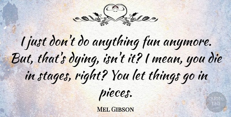 Mel Gibson Quote About Fun, Mean, Dying: I Just Dont Do Anything...