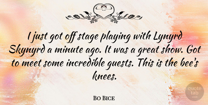 Bo Bice Quote About Great, Incredible, Meet, Minute, Playing: I Just Got Off Stage...