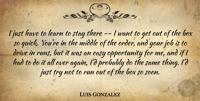 Luis Gonzalez Quote About Box, Drive, Easy, Job, Learn: I Just Have To Learn...