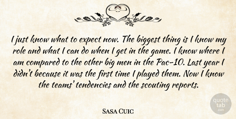 Sasa Cuic Quote About Biggest, Compared, Expect, Last, Men: I Just Know What To...