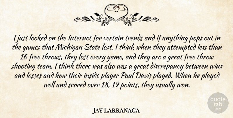 Jay Larranaga Quote About Attempted, Certain, Davis, Free, Games: I Just Looked On The...