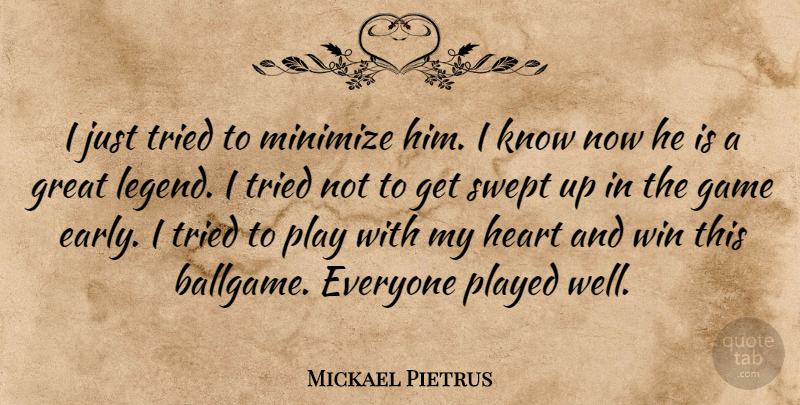 Mickael Pietrus Quote About Game, Great, Heart, Minimize, Played: I Just Tried To Minimize...