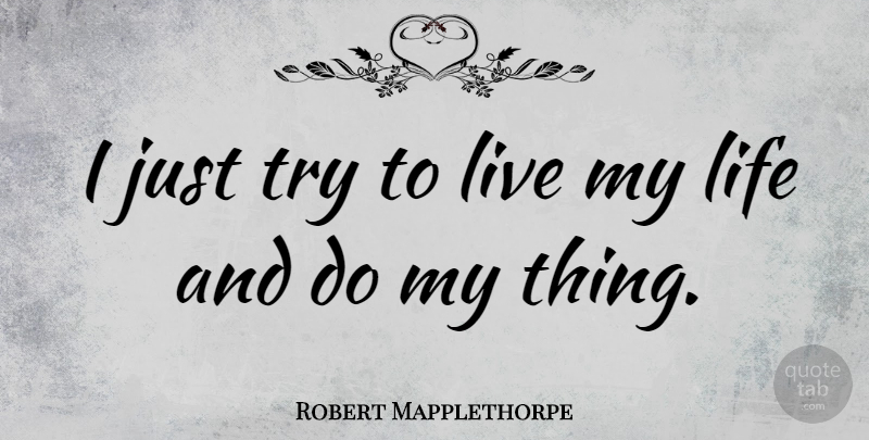 Robert Mapplethorpe Quote About Trying, Living My Life: I Just Try To Live...