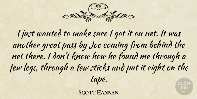 Scott Hannan Quote About Behind, Coming, Few, Found, Great: I Just Wanted To Make...