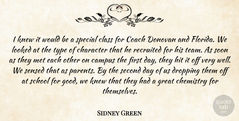 Sidney Green Quote About Campus, Character, Chemistry, Class, Coach: I Knew It Would Be...