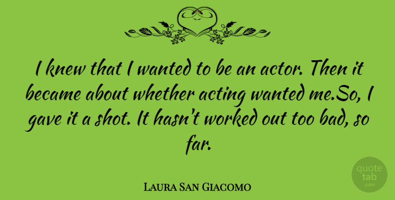 Laura San Giacomo Quote About Acting, Actors, Shots: I Knew That I Wanted...