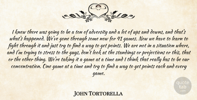 John Tortorella Quote About Adversity, Fight, Game, Gone, Knew: I Knew There Was Going...