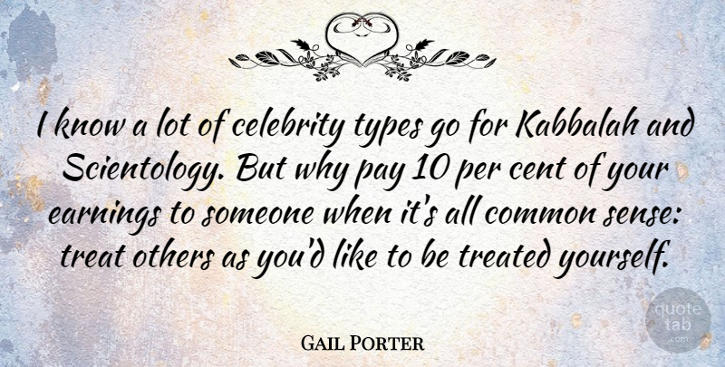 Gail Porter Quote About Common Sense, Kabbalah, Pay: I Know A Lot Of...