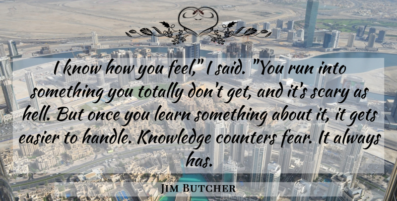 Jim Butcher Quote About Running, Scary, How You Feel: I Know How You Feel...