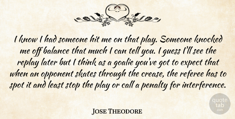 Jose Theodore Quote About Balance, Call, Expect, Guess, Hit: I Know I Had Someone...
