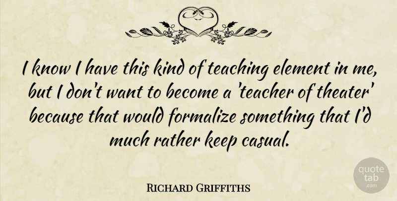 Richard Griffiths Quote About Teacher, Teaching, Elements: I Know I Have This...