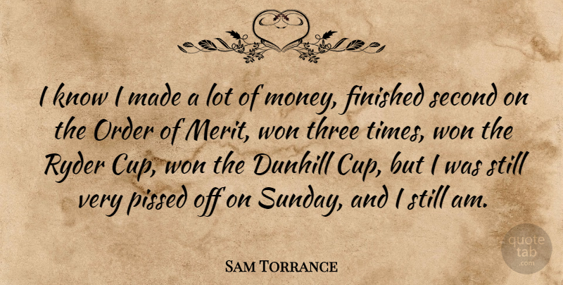 Sam Torrance Quote About Finished, Order, Second, Three, Won: I Know I Made A...