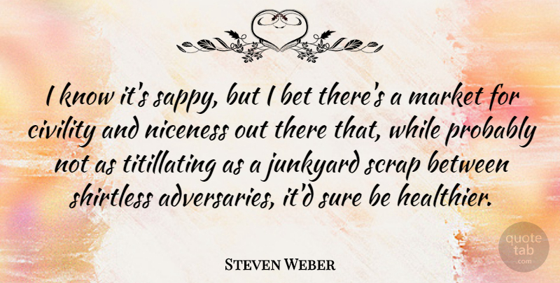 Steven Weber Quote About Civility, Junkyard, Niceness: I Know Its Sappy But...