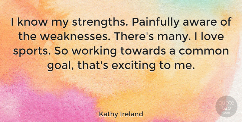 Kathy Ireland Quote About Sports, Goal, Weakness: I Know My Strengths Painfully...