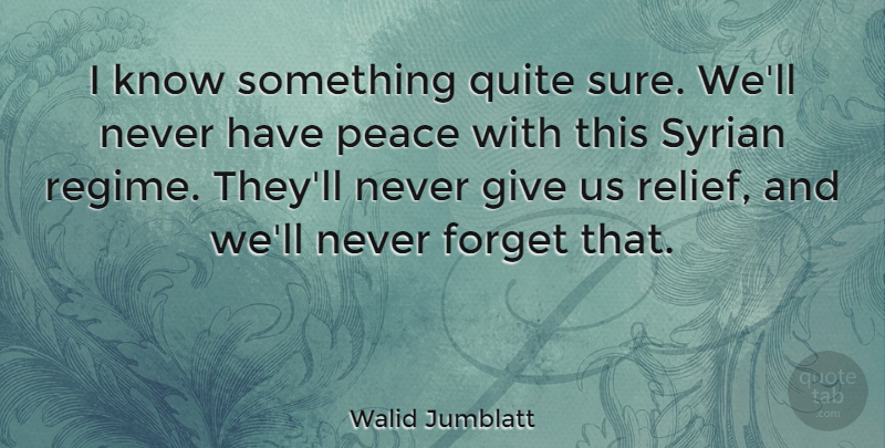 Walid Jumblatt Quote About Giving Up, Relief, Never Forget: I Know Something Quite Sure...