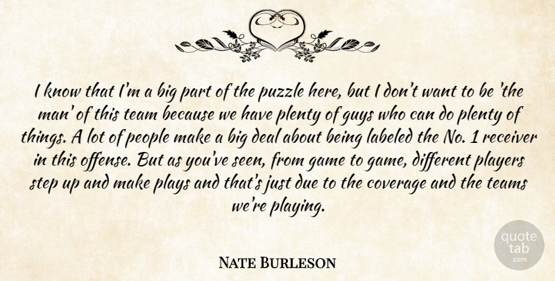 Nate Burleson Quote About Coverage, Deal, Due, Game, Guys: I Know That Im A...