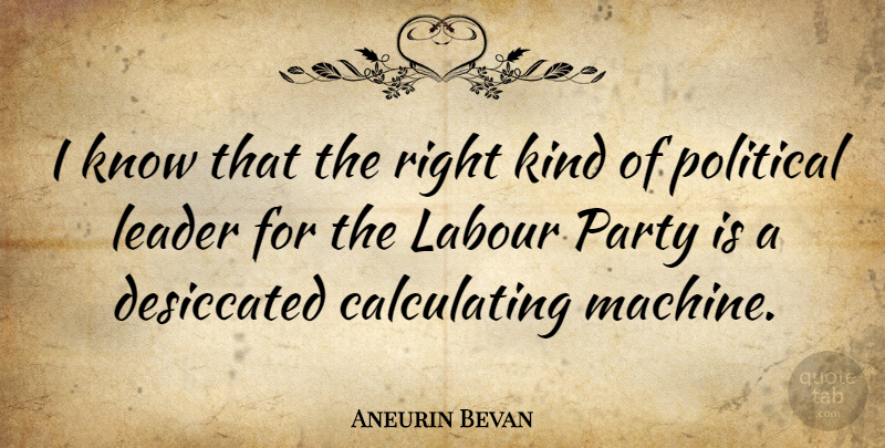Aneurin Bevan Quote About Leadership, Party, Political: I Know That The Right...
